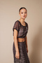 Combined Patterned Lace Top Brown