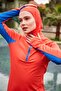 Orange Blocky Full-Covered Hijab Swimsuit 4-Piece Set M2472 - 5
