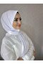 White Women's Sandy Fabric Ready-To-Wear Shawl with Snap Fasteners - 2