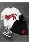 Men's Oversize New York 89 Printed T-Shirt Shorts Set 100% Cotton Streetwear - 3