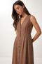 Sleeveless Midi Linen Shirt Dress Lgx0014 Milky Brown - 4