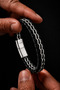 Men's Double Chain Steel and Leather Bracelet Stainless Steel Detailed Braided Design Stylish Modern Bracelet - 3