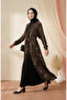 Bürümcük Fabric Leopard Abaya Jile Double Set 0511-01 Black