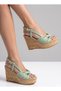Premium Mint Green Straw Wedge Heeled Sandals 9 cm Knotted Strap Evening Dress Casual Shoes - 4