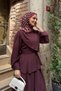 Women's Front Piece Detailed Waist Gathered Maxi Skirt Set Burgundy - 3