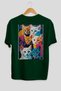 For the Love of Cats 20 Cats Printed Green Oversize T-Shirt 100% Cotton Unisex Cat Lover Premium Design
