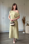 Off-Shoulder Linen Midi Khaki Dress - 5