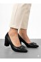Women's Black Thick Heel Comfortable Fit Heeled Shoes - 2