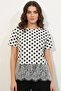 Women's Round Neck Lace Detailed Polka Dot Patterned White Blouse