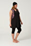 Battal Size Half Closed Swimsuit Set Black Patterned Plus Size Women's Sea and Pool Swimsuit - 4