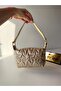 Women's Gold Glitter Star Embossed Mini Shoulder Bag - Stylish Baguette Bag for Daily Use