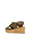 Green Leather Women's Wedge Heeled Sandals - 3