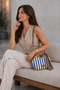 Women's Blue Striped Scarf Detailed Textile Shoulder Bag - 2