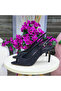 Women's Black Shimmering Crystal Stone Pointed Toe Thin Heeled Shoes - 3