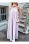 Pink Drawstring Collar Scarf Long Dress - 3428 - 2