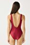 Drape Belt Detail Swimsuit 7794 Burgundy - 2
