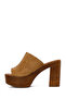 Women's Tan Platform High Thick Heeled Suede Leather Slippers 26Pfd151310 - 3