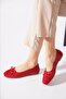 Mesarte bow elastic double color genuine leather women's flat shoes red skin - 2