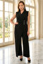 Double-Breasted Collar Button Embroidered Cross Piece Detailed Plus Size Evening Dress Jumpsuit Tbst1102 - 6