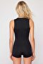 Women's Black Front Zipper Shorts One Piece Mayokini - 4