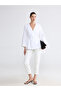 White double-breasted collar belted women's linen jacket - 6
