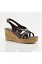 Women's Brown Minimal Striped Wedge Heel Sandals - 6 cm Cork Sole-Boho Style - 4