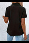 Women's Short Sleeve Jacket Collar Front Zipper Pocket Detail Short Sleeve Imported Crepe Blouse - 3