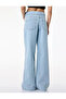 Regular Waist Folded Detailed Buttoned Wide Leg Denim Trousers - Wide Leg Jeans - 5
