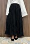 Black Crush Voile Linen Skirt - 3