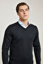 Ds Damat Regular Fit Black Plain Knit Cotton Blended Knitwear Sweater - 2