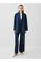 Tie-Detail Tunic & Trousers Double Linen Set - Navy Blue - - 2