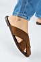 Olenka Women's Genuine Leather Parted Sabo Tan Slippers - 4