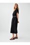 Black 100% Linen V-Neck Midi Dress - 2