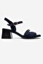 Yolen Navy Blue Suede Genuine Leather Women's Thick Heeled Sandals - 4