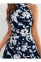 Women's Off the Shoulders High Neck Belted Patterned Short Single Jersey Dress - 2