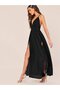 Women's Rope Strap Double Breasted Crepe Long Dress with Slit Detail - 3