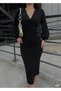 Women's Double Breasted Collar Balloon Sleeve Glittery Crepe Fabric Midi Dress