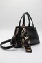 Women's Black Crossbody Bag with Inner Pocket and Scarf, Hand and Shoulder Bag