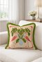 Flamingo and Vase Leaf Pattern Fringed Throw Pillow Cover - Cream Floor Pillow Cover with Green Tassels - 4