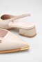 Beige Women's Pointed Toe Gold Detailed Open Back Low Thick Heeled Shoes - 3