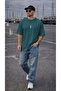 Men's oversized relaxed fit t-shirt - deer print - petrol green - 5