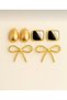 Women's Black/White Enamel 3 Pair Earring Set - 2