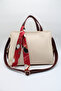 Women's Cream Burgundy Large Size Inner Pocket Double Handle Scarf Detailed Useful Cross Strap Hand and Shoulder Bag - 4