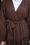 Women's Tassel Detail V-Neck Waist Tie Dress Brown - 6
