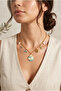 Gold Color Steel Necklace with Blue Enamel Sea Shell and Fish Figures - 3