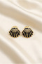Black Enameled Sea Shell Figured Gold Color Steel Earrings