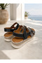 Genuine Leather Women's Orthopedic Sandals with Velcro Daily Comfortable Summer Black Platinum Sandals - 3