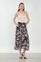Women's Belted Floral Patterned Long Chiffon Skirt - Bitter Brown - 3
