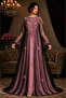 Trendyol Modest Floral Embroidered Cape Sleeve Evening Gown - Dusty Pink & Black