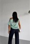 Women's Light Green One-Shoulder Asymmetrical Cut Satin Blouse Hzl26W-Fry121171 - 2